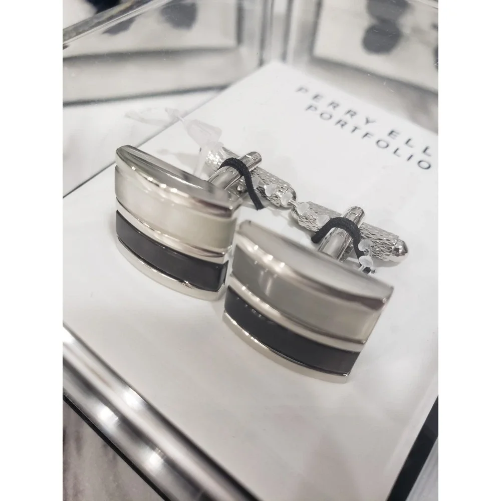 LOT 3 Navy Blue‎ & Black Silver Perry Ellis Portfolio Silk Knot Cufflinks Prep